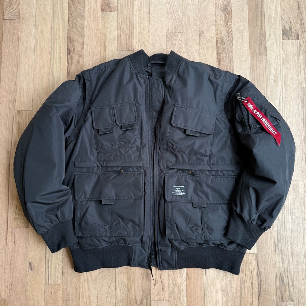 Alpha Industries Multi Pocket Men's Black Bomber Flight Jacket Medium